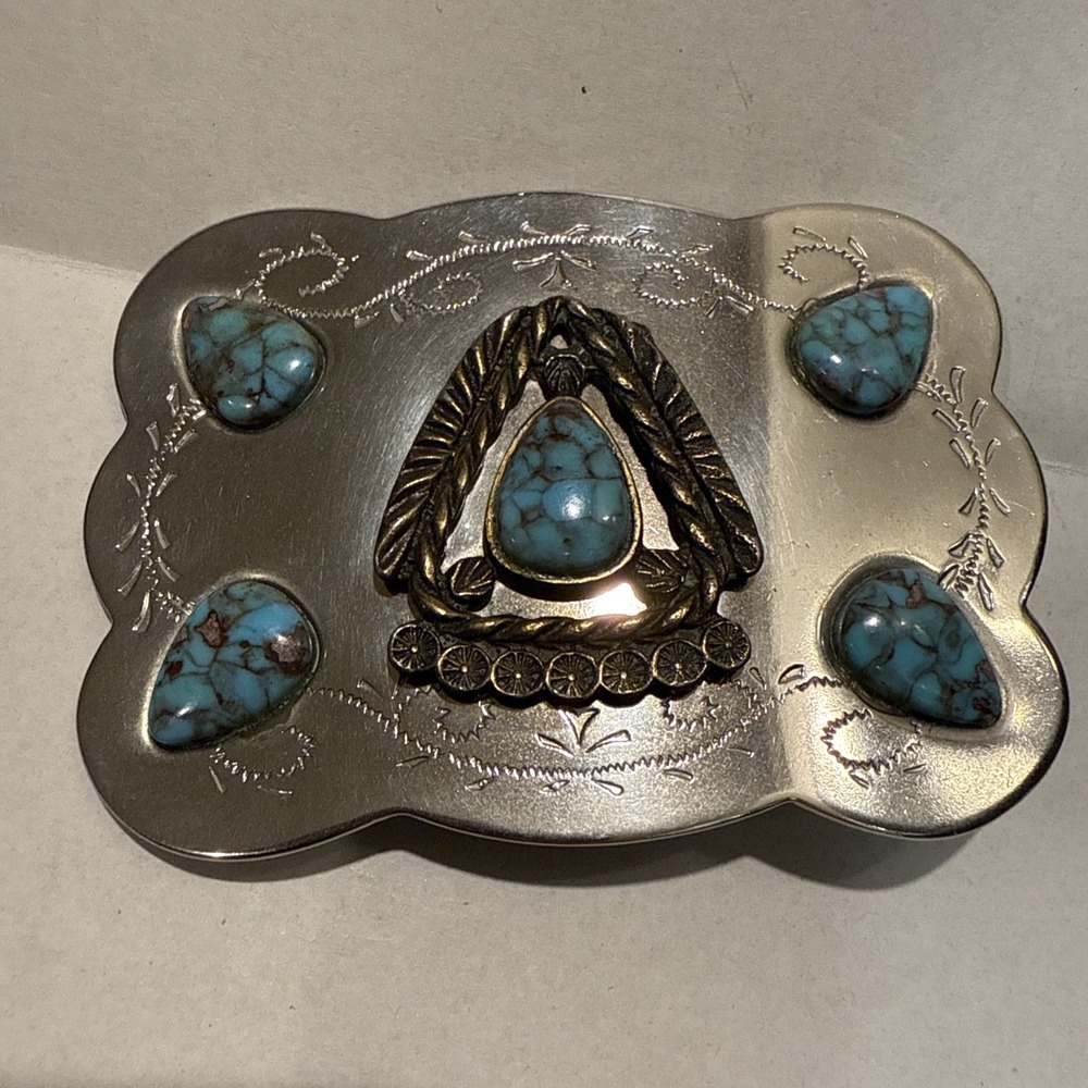 Vintage Faux Turquoise Native American Tribal Southwest Belt Buckle Costume